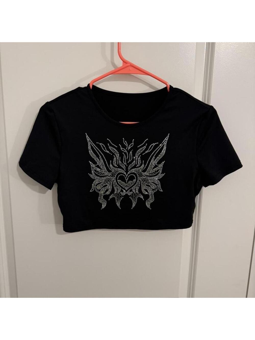 Women's Black and Navy Crop-top